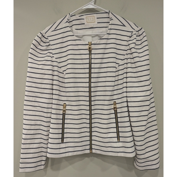 Sail To Sable STS Striped Navy White Blazer Size Large - Picture 2 of 6
